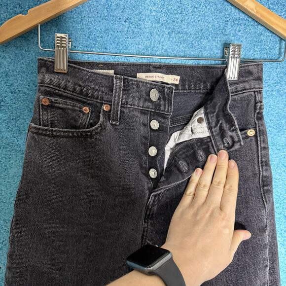 Levi's Premium Wedgie Jeans Womens 24 Button Fly Gray High Rise Denim Raw Hem - Picture 11 of 16